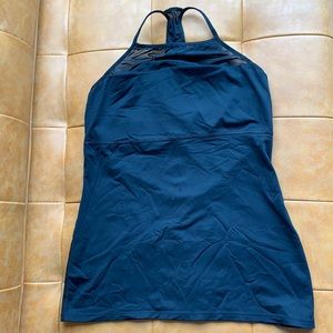 Racer back; built-in bra shelf fitness tank with mesh